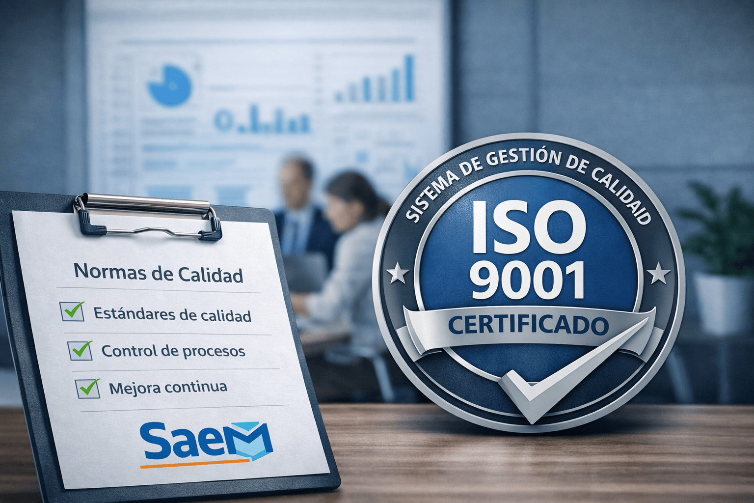 Imagem do certificado ISO 9001, que atesta a qualidade, a responsabilidade e a melhoria contínua da SAEM
